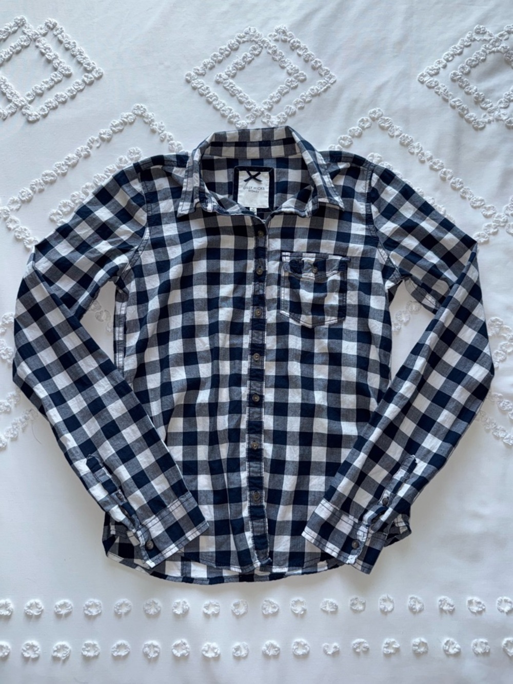 Gilly Hicks Navy Gingham Button-Down Shirt
